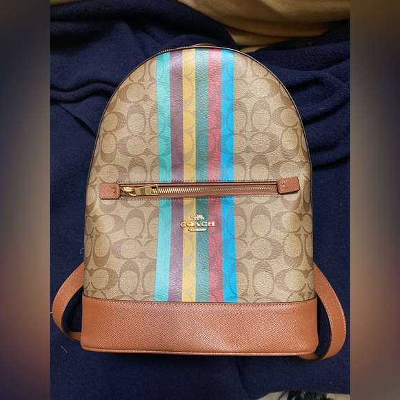 Coach Kenley Backpack - Legacy Khaki Signature Multicolor Stripe Backpack - Picture 1 of 8